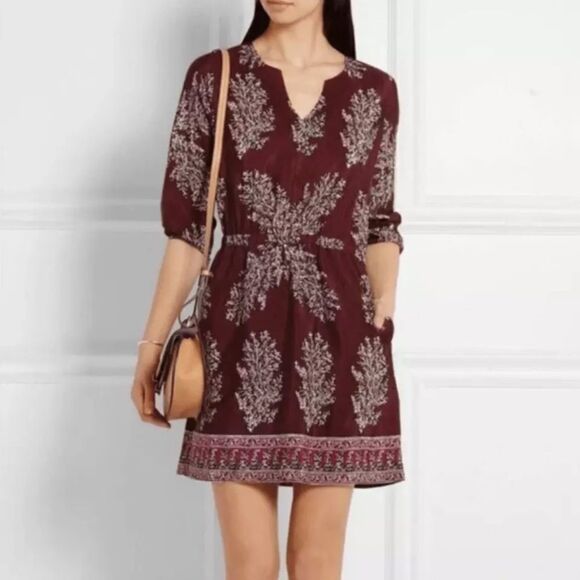 Madewell Dresses & Skirts - Madewell Silk Lassi Floral Popover Dress Burgundy Size 0